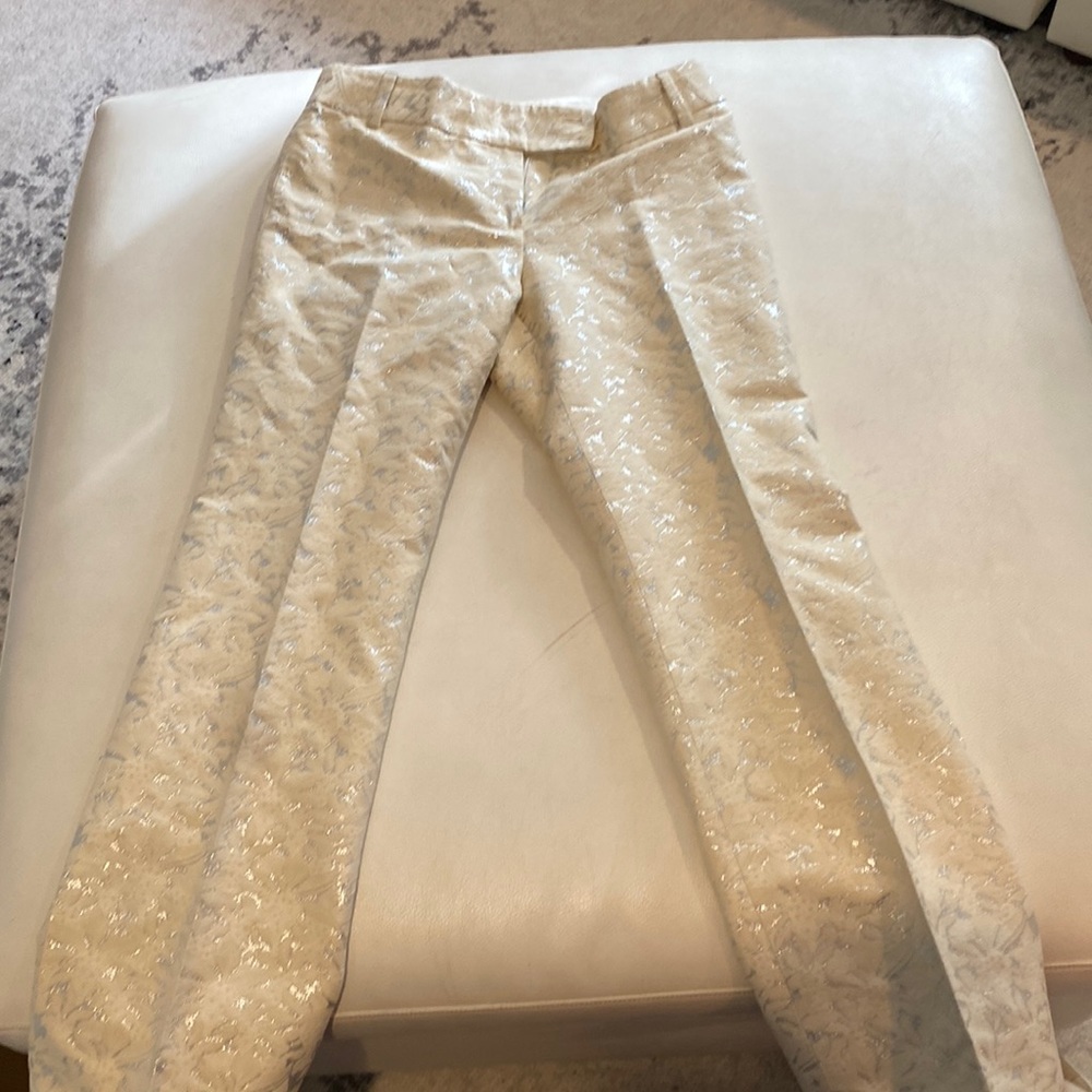 J. Crew ivory and silver metallic pants